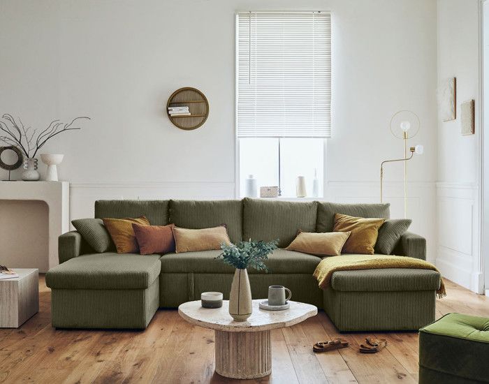 Produit similaire: Canapé panoramique en U - BESTMOBILIER - Convertible avec coffre - Velours côtelé - Vert