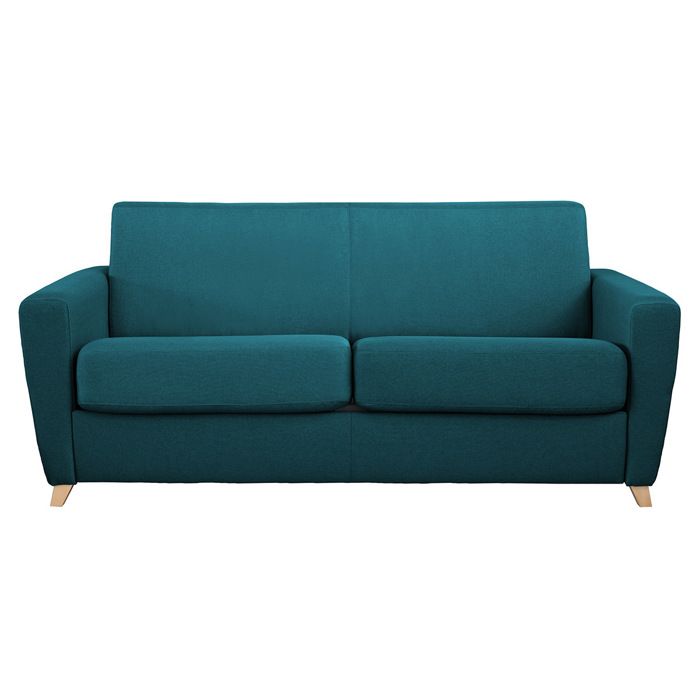 Produit similaire: Canapé convertible 3 places en tissu bleu canard et bois clair avec matelas L140 cm 13 cm GRAHAM