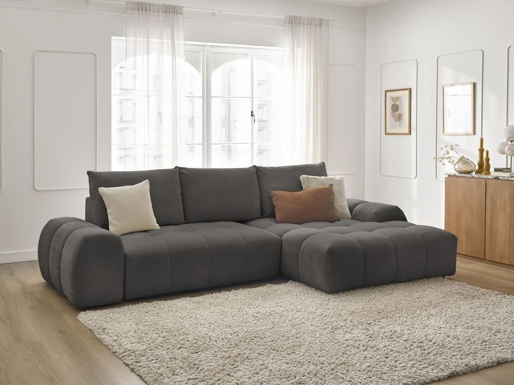 Produit similaire: Canapé d'angle convertible coffre EVEREST tissu texturé gris foncé angle droit BOBOCHIC 3 places