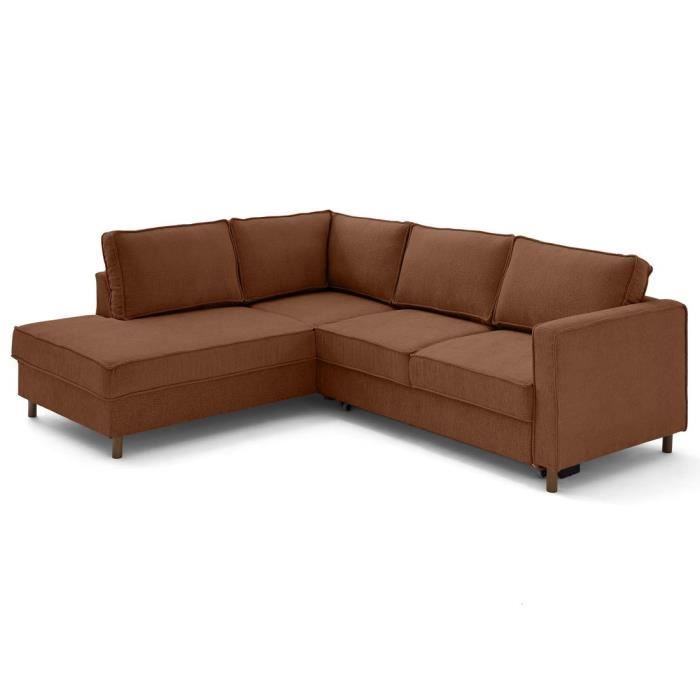 Produit similaire: Jake - canapé d'angle gauche 5 places convertible en tissu velours relief - Terracotta