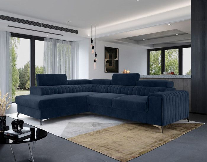 Produit similaire: Canapé d'angle gauche convertible avec coffre en velours bleu marine - BESTMOBILIER