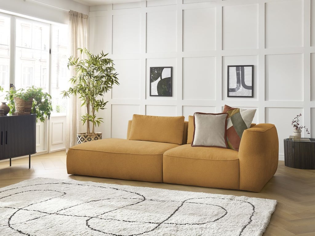 Produit similaire: Canapé droit fixe 3 places LEOPOLD tissu texturé jaune accoudoir droit BOBOCHIC