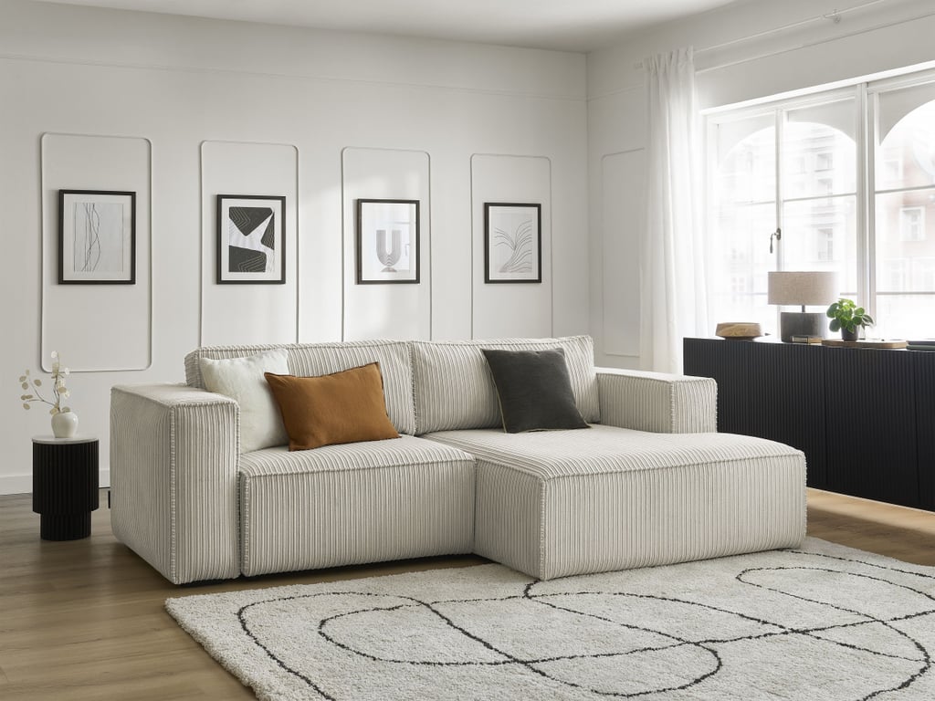 Produit similaire: Canapé d'angle convertible coffre NINA velours côtelé gris clair angle droit BOBOCHIC 3 places