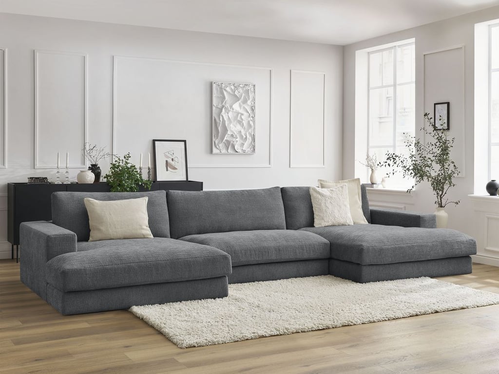 Produit similaire: Canapé panoramique fixe LEONARD tissu texturé gris foncé BOBOCHIC 6 places