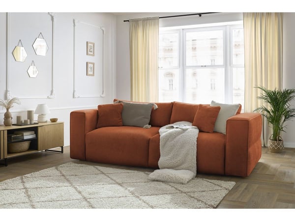 Ezechiel canapé droit convertible coffre 3 places tissu lisse rouge