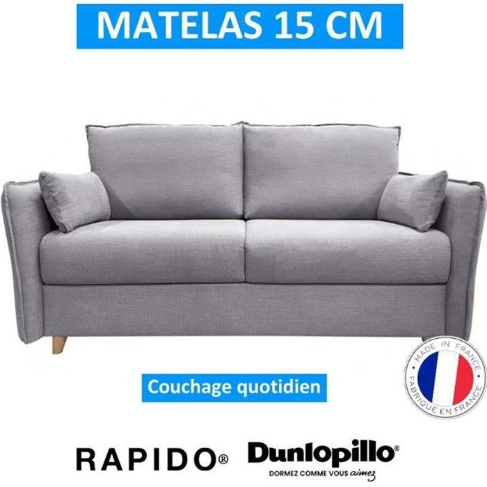 Produit similaire: OLYMPE Canapé Rapido convertible 3 places gris clair matelas Dunlopillo 140cm