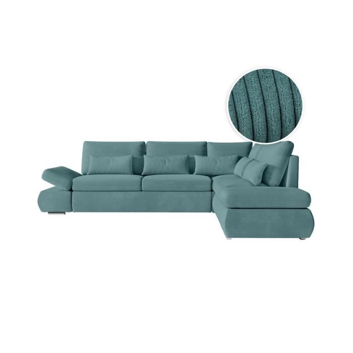 Produit similaire: Canapé d'angle 4 pl réversible SEBASTIAN convertible avec coffre en velours côtelé - Bleu clair - L267 x P200 x H90cm - LOUNGITUDE