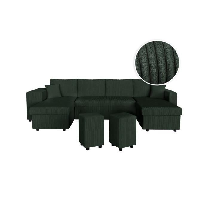 Produit similaire: Canapé panoramique OSLO convertible avec 2 coffres, 2 poufs à gauche en velours côtelé vert foncé - L311 x P146 x H81cm - LOUNGITUDE
