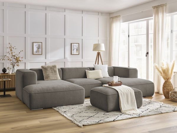 Zephyr canapé panoramique fixe 5 places tissu texturé taupe