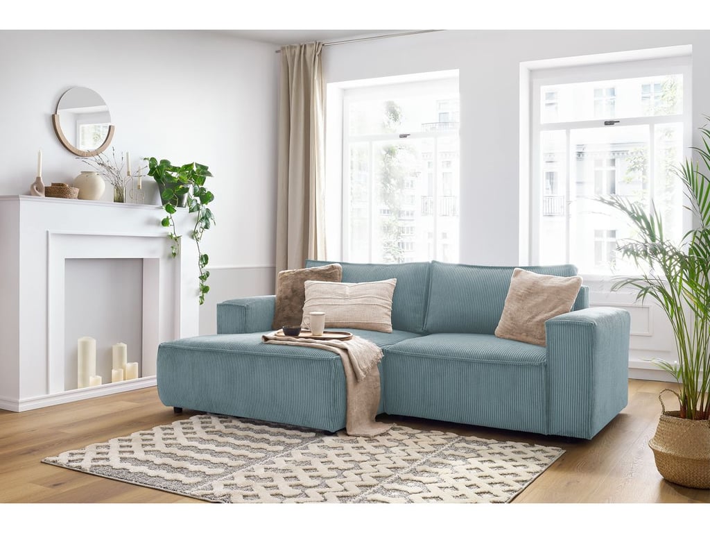 Produit similaire: Canapé d'angle fixe compact NIHAD velours côtelé bleu clair angle gauche BOBOCHIC 3 places