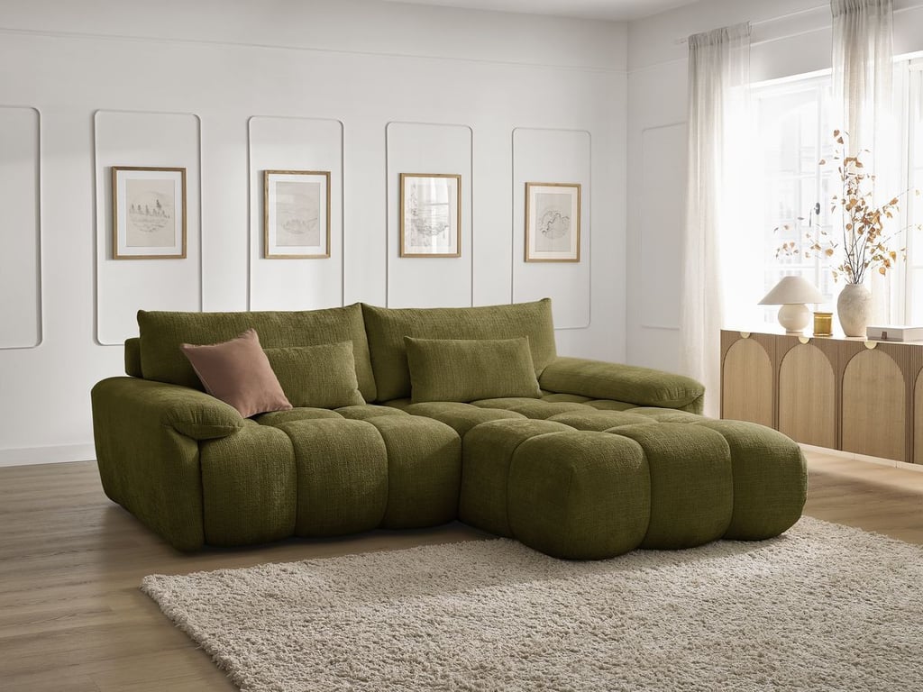 Produit similaire: Canapé d'angle fixe IVANE tissu texturé vert angle droit BOBOCHIC 3 places