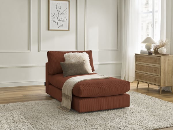 Paris méridienne pour canapé modulable 1 place velours côtelé orange