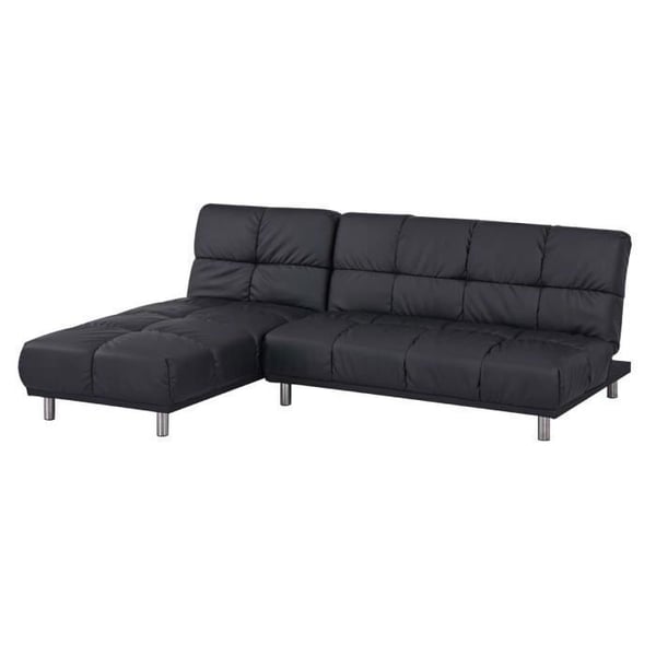 Angle Canapé-lit 2 places + meridienne réversible gauche - droite pour couchage d’appoint taille 120 x 229 cm en PU noir - MELLOW