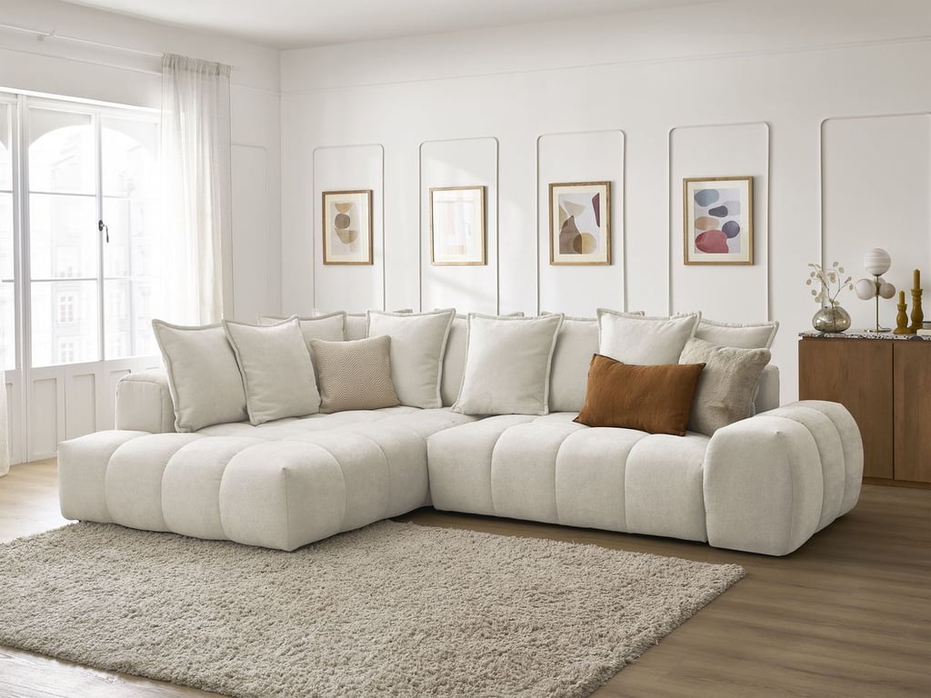 Produit similaire: Canapé d'angle L convertible coffre EVEREST tissu texturé beige angle gauche BOBOCHIC 3 places