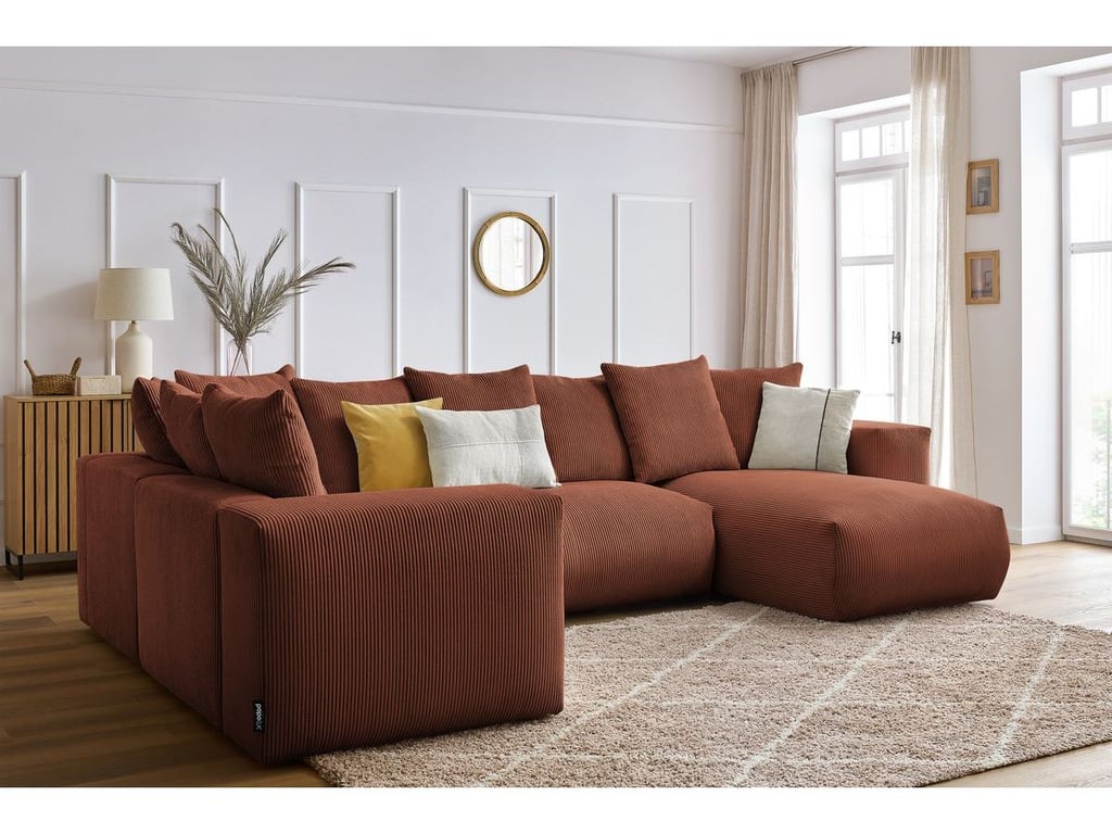 Produit similaire: Canapé panoramique fixe modulable VOLTAIRE 1 méridienne, 1 chauffeuse 2 place, 1 angle, 1 chauffeuse 1 place orange angle droit BOBOCHIC 5 places