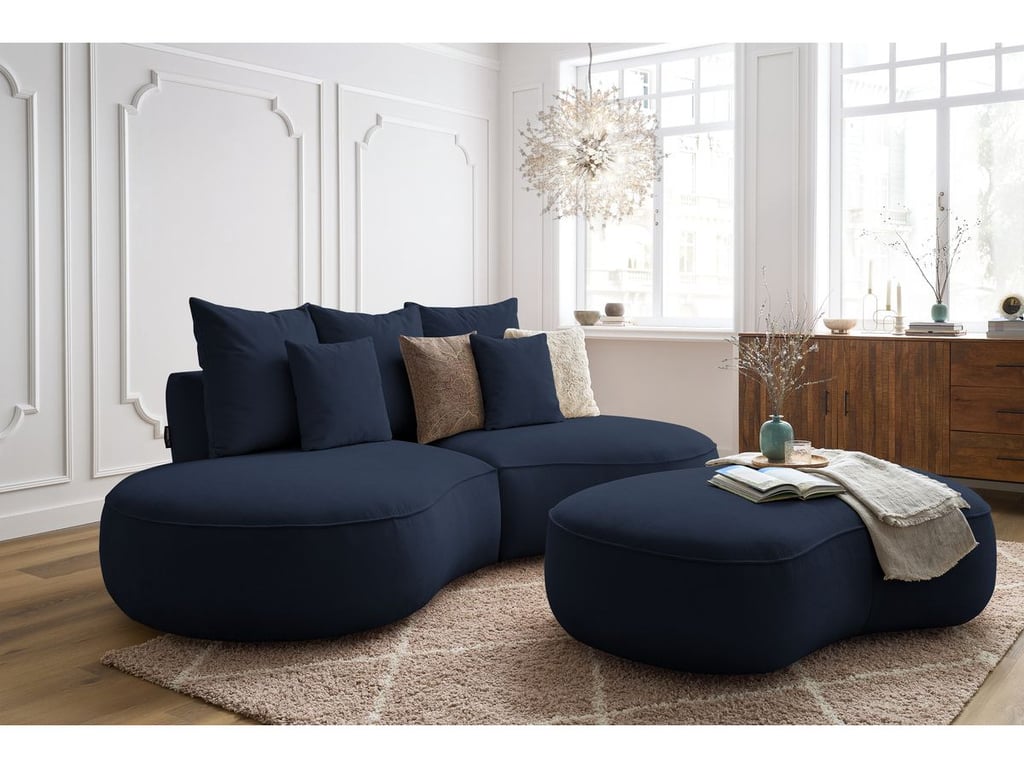 Produit similaire: Canapé droit fixe 3 places SAINT-GERMAIN tissu texturé avec pouf bleu foncé BOBOCHIC