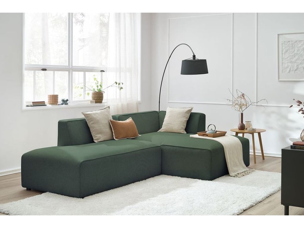 Produit similaire: Canapé d'angle fixe MEGEVE tissu chiné vert angle droit BOBOCHIC 4 places