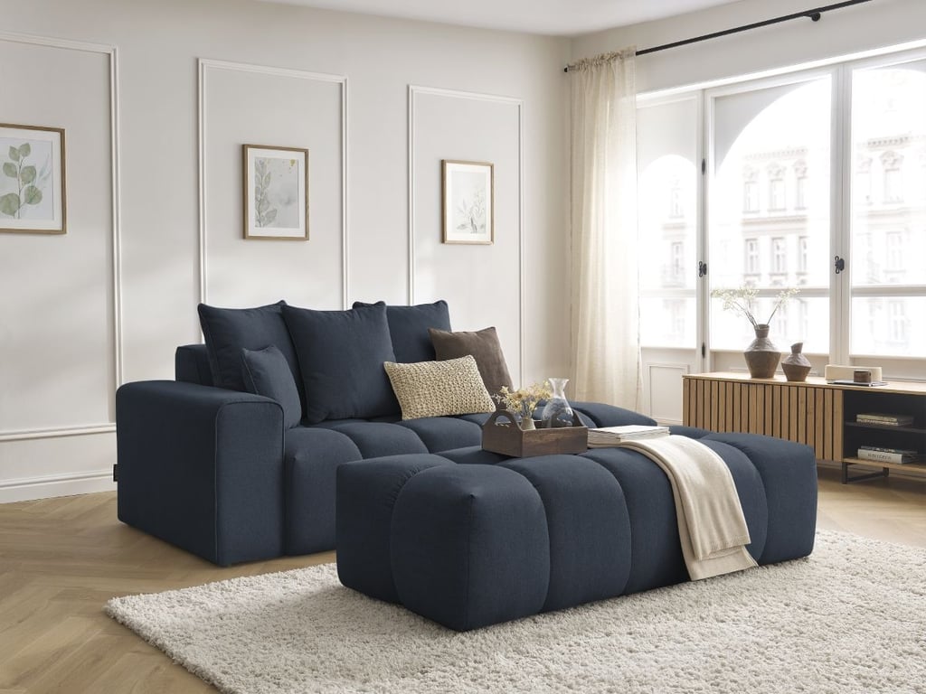 Produit similaire: Canapé droit fixe MONT-BLANC tissu chiné avec pouf bleu foncé accoudoir gauche BOBOCHIC 5 places