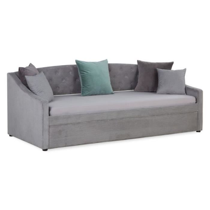 HomeStyle4U - 2594 - Canapé lit Côtelé gris 2 Places 90x200