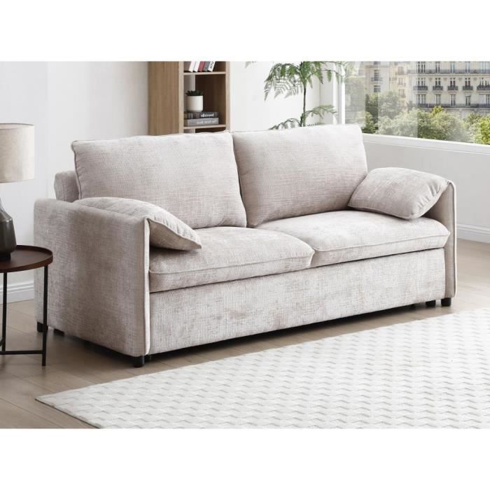 Produit similaire: Canapé 3 places convertible en tissu texturé beige ALPARETO