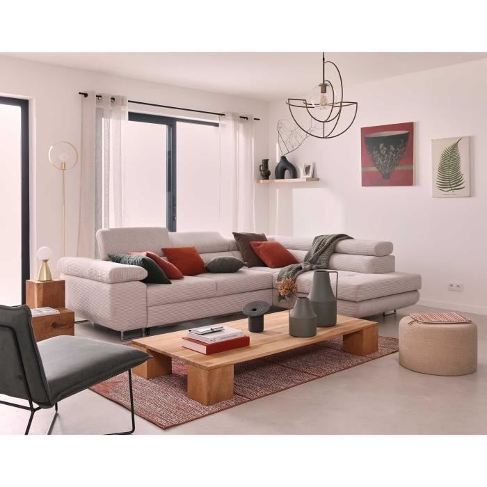 Produit similaire: Zaria - canapé d'angle droit - convertible avec coffre et têtières réglables - 5 places - en velours côtelé