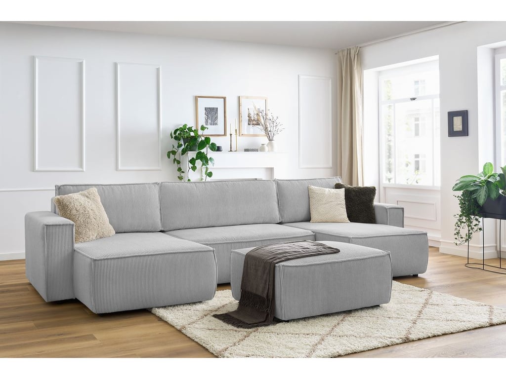 Produit similaire: Canapé panoramique convertible coffre NIHAD velours côtelé avec pouf gris clair panoramique BOBOCHIC 7 places