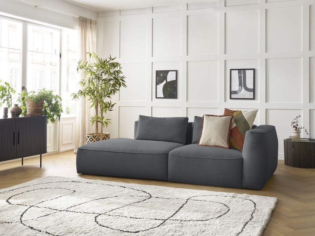 Produit similaire: Canapé droit fixe 3 places LEOPOLD velours côtelé gris foncé accoudoir droit BOBOCHIC