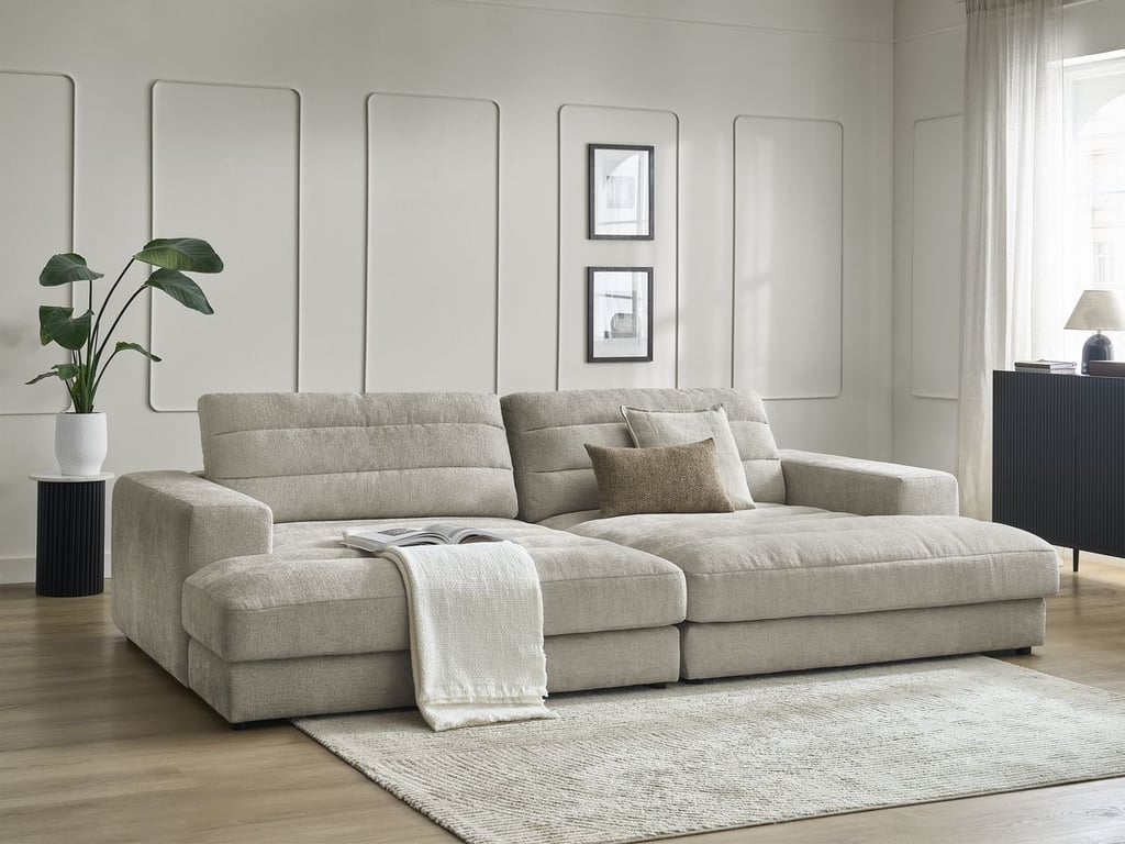 Produit similaire: Canapé droit fixe 4 places SIERRA assise profonde tissu texturé taupe BOBOCHIC