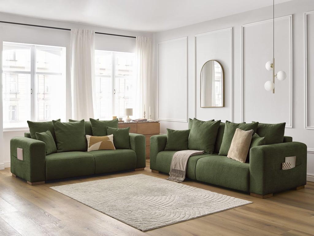 Produit similaire: Ensemble canapé droit fixe 3 + 2 places SIDONIE tissu chiné vert BOBOCHIC