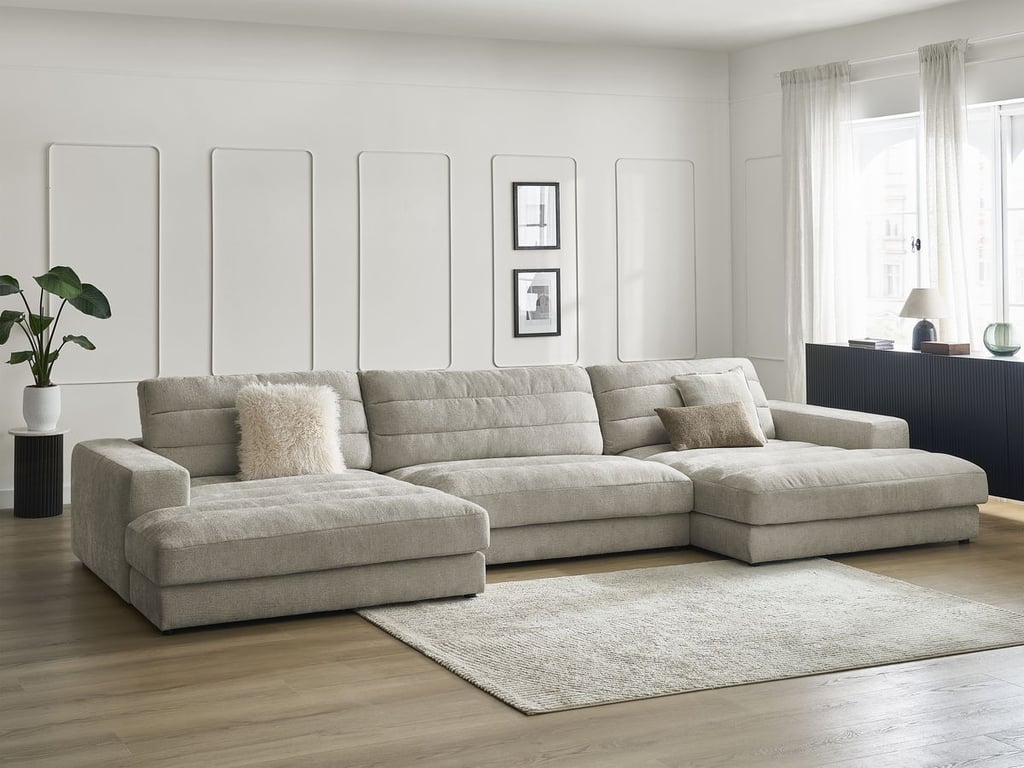 Produit similaire: Canapé panoramique fixe SIERRA tissu texturé taupe BOBOCHIC 4 places