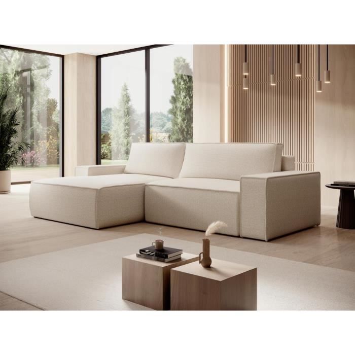 Produit similaire: Canapé d'angle gauche convertible en tissu texturé beige AMELIA