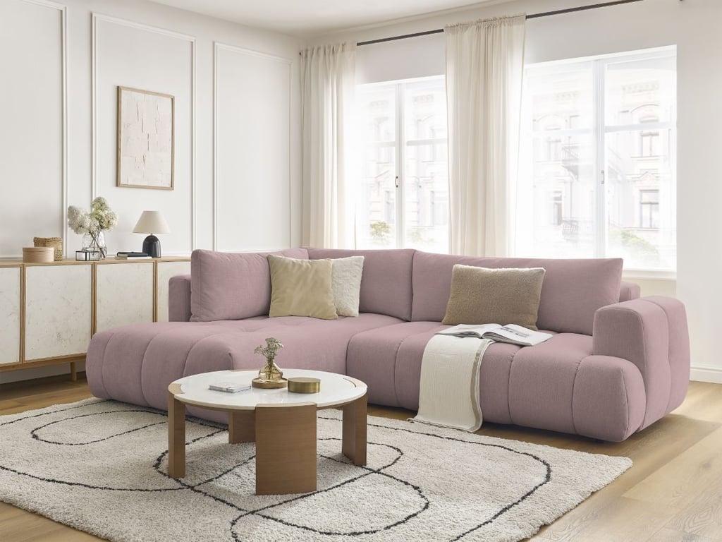 Produit similaire: Canapé d'angle L convertible FUJI tissu lisse rose angle gauche BOBOCHIC 4 places