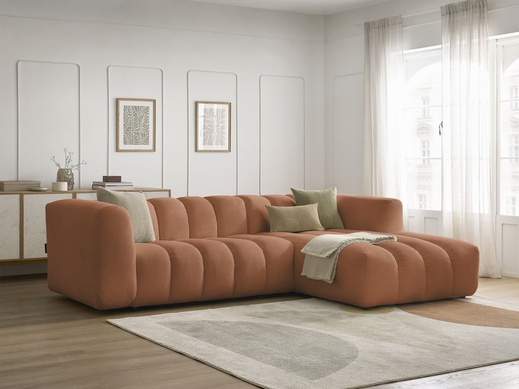 Produit similaire: Canapé d'angle fixe TALIA tissu chiné orange angle droit BOBOCHIC 3 places