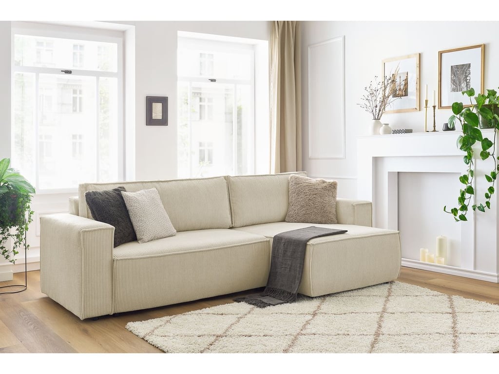 Produit similaire: Canapé d'angle réversible convertible coffre NIHAD velours côtelé beige BOBOCHIC 3 places