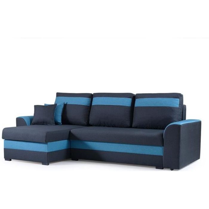 Produit similaire: Canapé d'angle réversible et convertible avec coffre de rangement - 4 places - Tissu bleu marine et bleu - ZENO