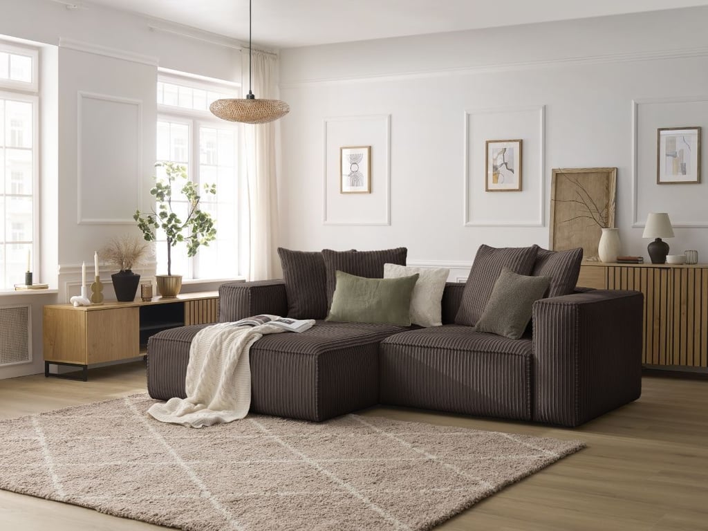 Produit similaire: Canapé d'angle fixe NINA velours côtelé marron angle gauche BOBOCHIC 3 places