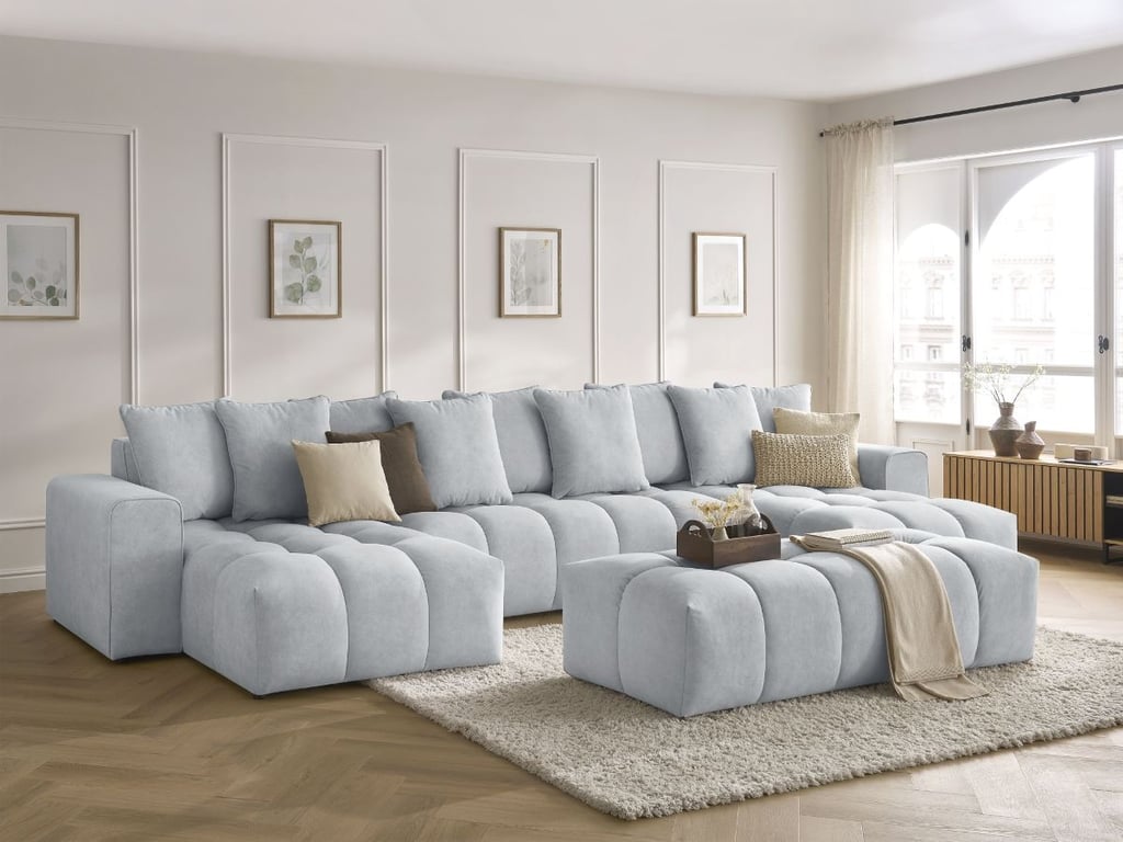 Produit similaire: Canapé panoramique fixe MONT-BLANC velours avec pouf gris clair BOBOCHIC 6 places