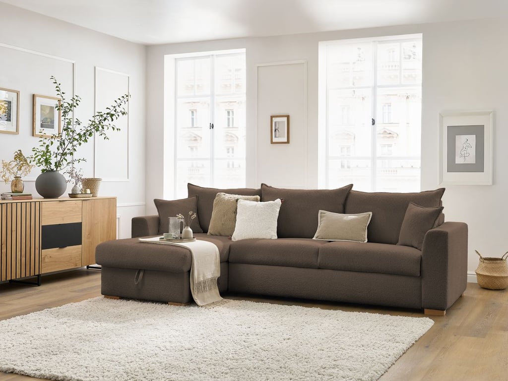 Produit similaire: Canapé d'angle réversible convertible ouverture express AUGUSTIN tissu bouclette marron 140x200 BOBOCHIC 3 places