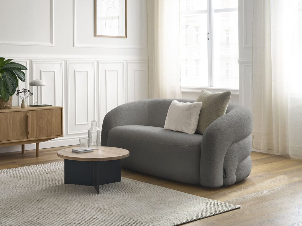 Produit similaire: Canapé droit fixe 2 places ELINA tissu bouclette gris foncé BOBOCHIC