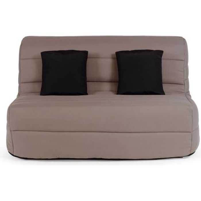 Produit similaire: DUNLOPILLO Banquette BZ 2 places - Tissu Taupe + 2 coussins noir - L 140 x P 99 x H 98 cm - ALICE -