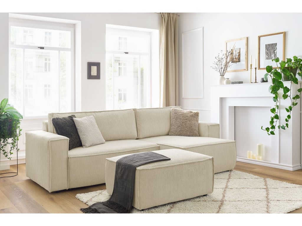 Produit similaire: Canapé d'angle réversible convertible coffre NIHAD velours côtelé avec pouf beige BOBOCHIC 5 places