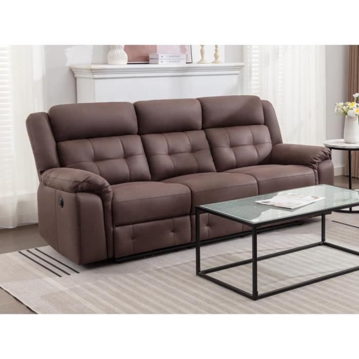 Produit similaire: Canapé 3 places relax électrique en microfibre aspect cuir vieilli marron ORTIANO
