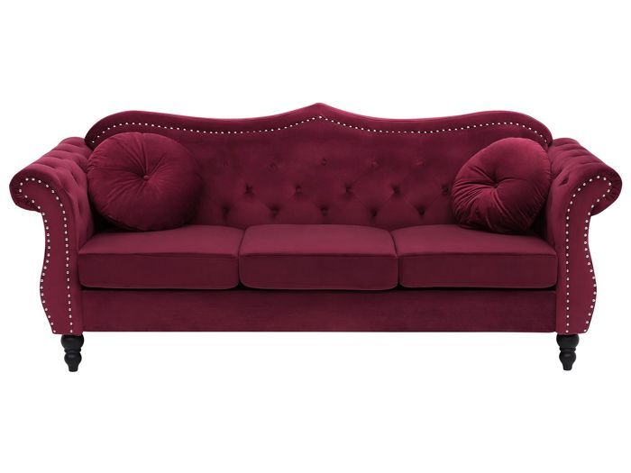 Canapé Chesterfield 3 places en velours rouge SKIEN