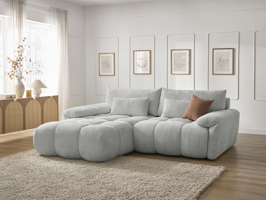 Produit similaire: Canapé d'angle fixe IVANE tissu texturé gris clair angle gauche BOBOCHIC 3 places