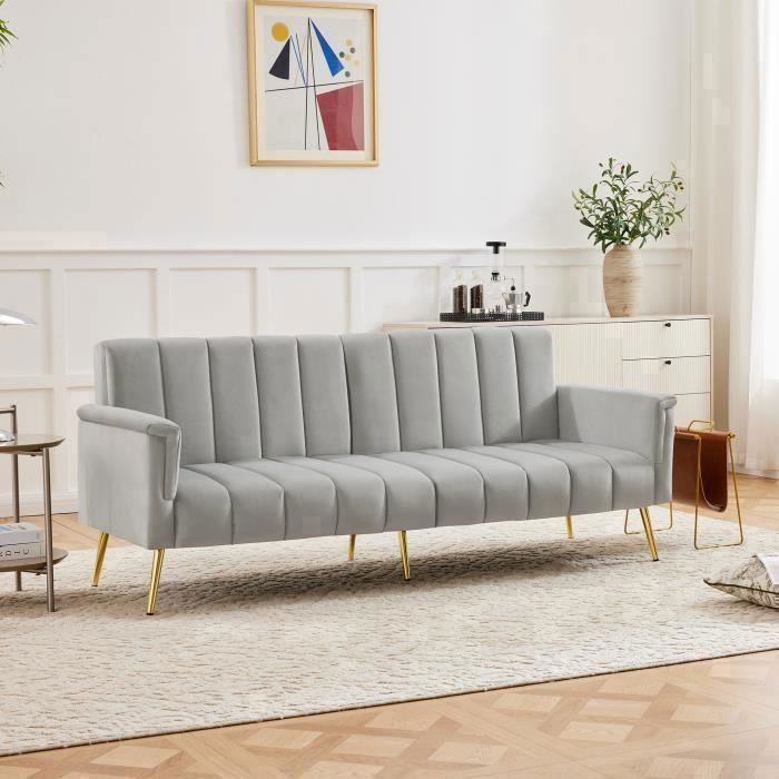 Produit similaire: Canapé pliant 183×76×75cm - OKWISH - Avec pieds en métal doré, dossier et accoudoir réglables - Velours gris