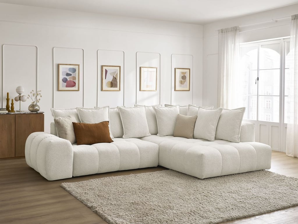 Produit similaire: Canapé d'angle L convertible coffre EVEREST tissu chiné blanc angle droit BOBOCHIC 3 places