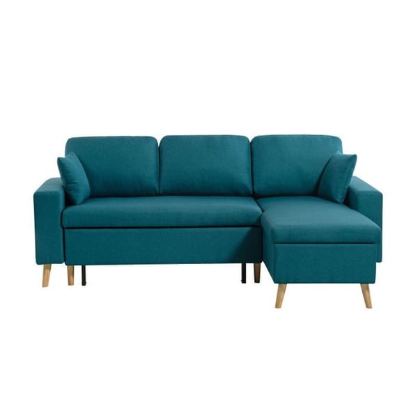 Canapé d'Angle LOUNGITUDE MARIA SCANDINAVE Réversible et Convertible - Bleu - 4 places - Coffre de rangement
