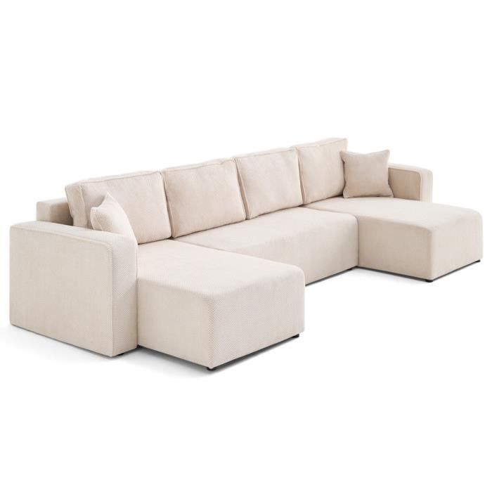 Produit similaire: Topaze - canapé panoramique en U 7 places convertible avec coffre en velours texturé - Beige