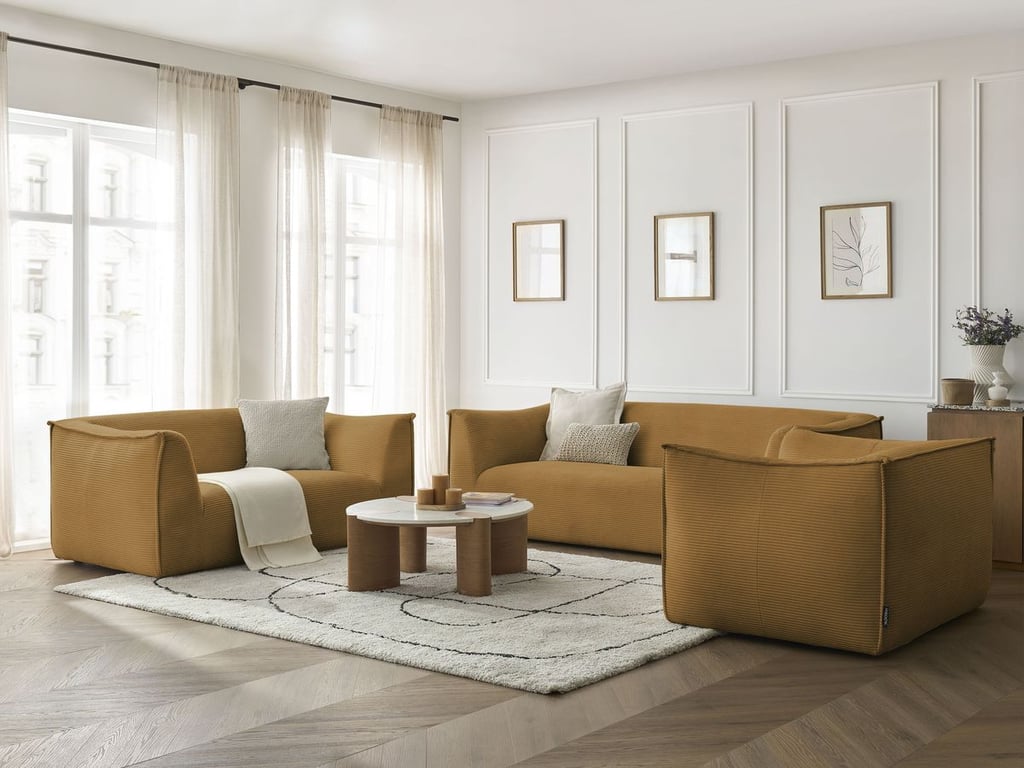 Produit similaire: Ensemble canapé droit fixe 3 + 2 places + fauteuil GIORGIA velours côtelé jaune BOBOCHIC