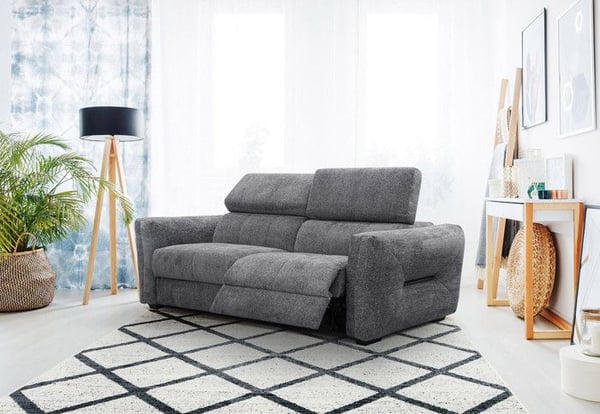 Canapé droit 3 places avec un relax électrique à droit tissu gris foncé - CALVERA
